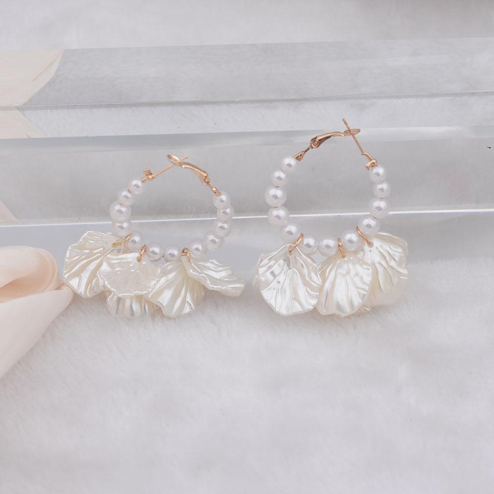 Imitation Pearl Round Shell Pendant Tassel Hoop Earrings For Women New Exaggerated Temperament Personality Jewelry