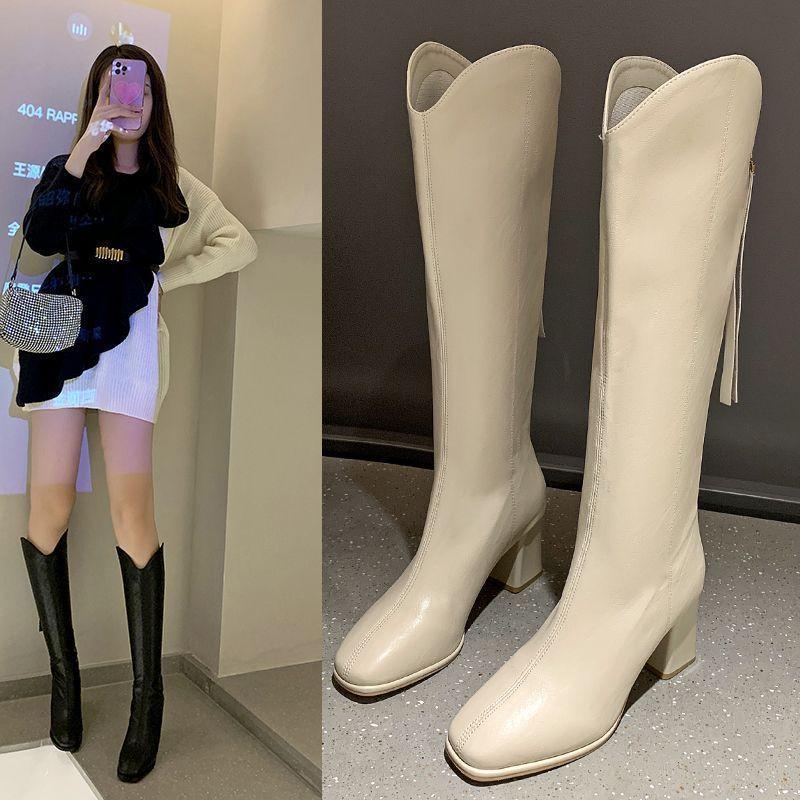 High Heels Versatile Coarse Heels But Knee Boots High Boots Women's Knight Boots 2025 Autumn and Winter New British Style Skinny