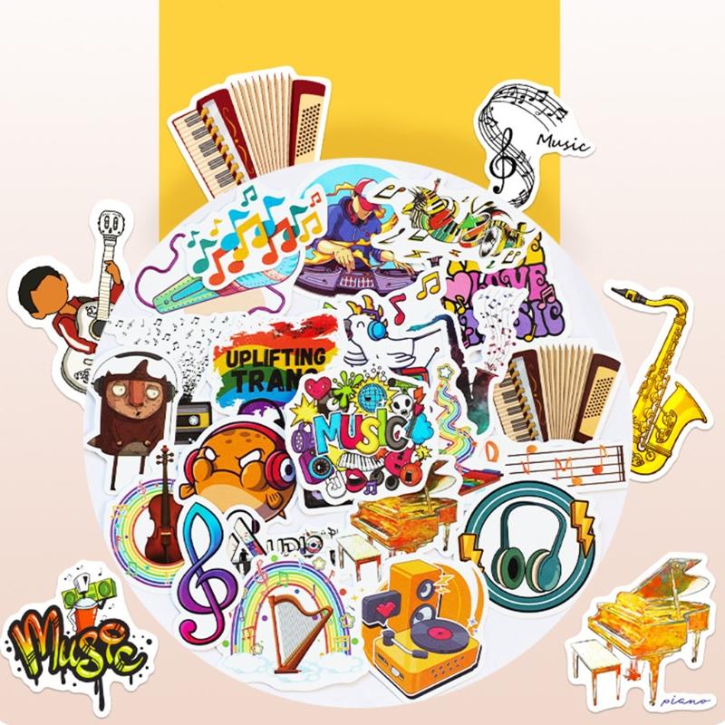 50pc Adhesive Music Decals Rock Roll Punk Vintage Stickers for Adults Kids Hydroflasks Laptop Skateboard Luggage Window