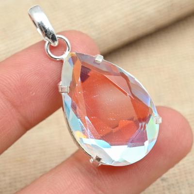 Faceted Mistic Topaz Gemstone 925 Sterling Silver Handmade Elegant Jewelry Pendant