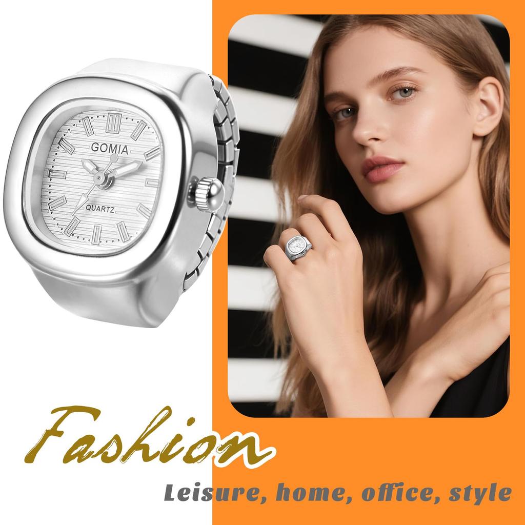 Ring Watch Women's Simple Stylish Square Stainless Steel Finger Ring Free Size Quartz Fashion Accessory - Birthday Christmas Valentine's Day Gift