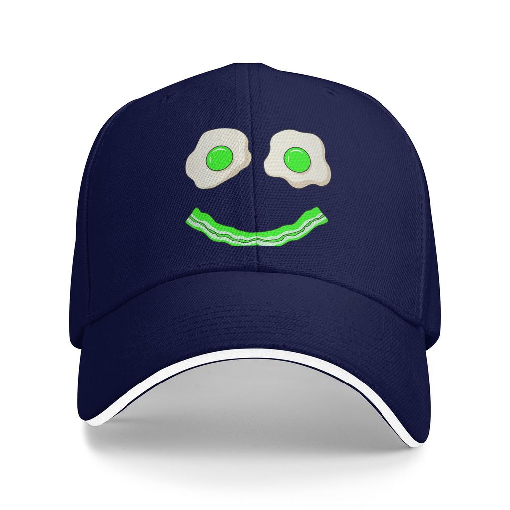 Green Smile Face Eggs and Bacon Ham Breakfast St Patrick's Sun Baseball Cap Summer Women Unisex Tennis Skate Snapback Cap