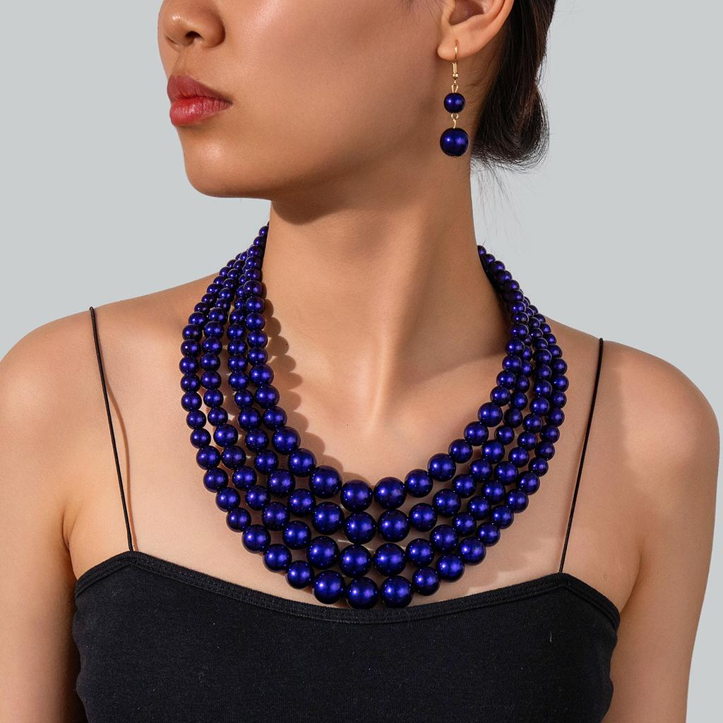 Mode Übertriebene Damen String Schlüsselbein Mehrschichtige Halskette, Vielseitiges Ohrringe Halskette Set