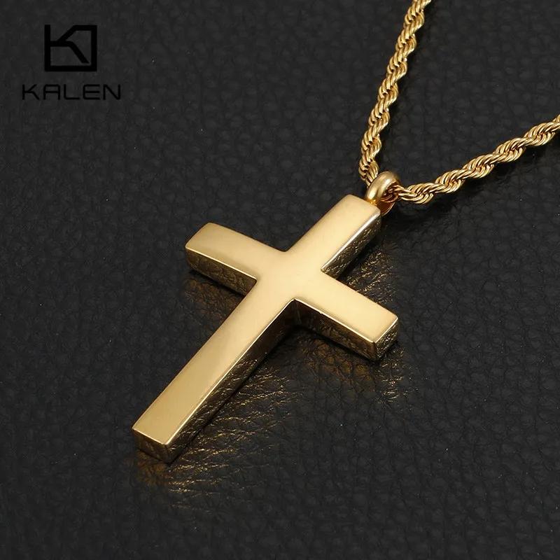 Fashion Gold Color Cross Pendant For Men High Polished Stainless Steel Cross Jewelry Necklace Male Cheap Jewelry
