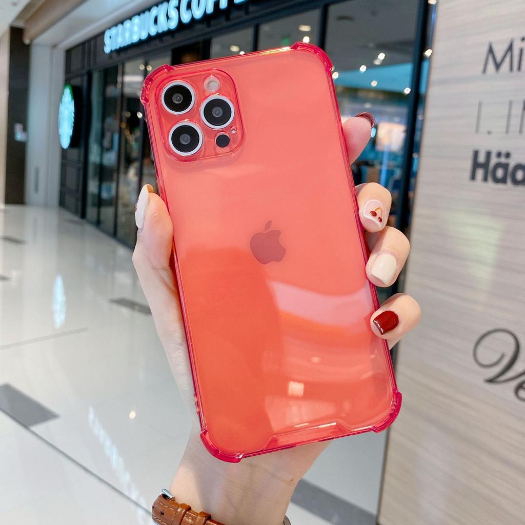 Applicable To iPhone14 Four-corner Anti-drop Fluorescent Case Creative Color Transparent Solid Color Anti-drop Mobile Phone Case Apple 15PROMAX