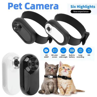 Caméra pour collier d'animal de compagnie Pas de Wi-Fi requis Mini caméra de sport sans fil HD 1080P Caméra pour chat Collier Choker Suiveur pour chien avec enregistrements vidéo
