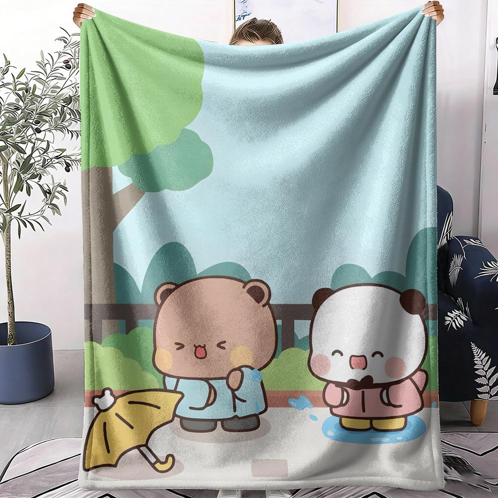 Cute Bears Cartoon Throw Soft Flannel AC Blanket Lightweight Summer Nap Throw Cozy  Blanket for Sofa Bed Travel Home 75x90cm