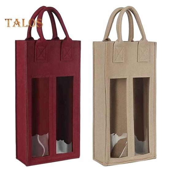 Double Wine Carrier Bag with Portable Handle Shockproof Heavy Duty Felt Reusable Wine Champagne Beer Bottle Tote Handbag Gift