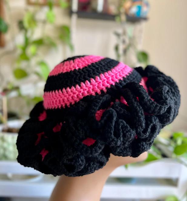 NEW Women Crochet Bucket Hats Y2k Fashion Pleated Ruffles Knitted Hat