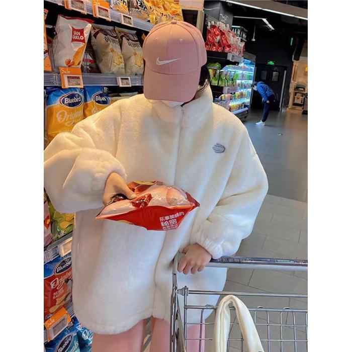 

Уютное розовое плюшевое меховое пальто в корейском стиле 2026 года для женщин - Зимнее, длинное, свободного кроя L