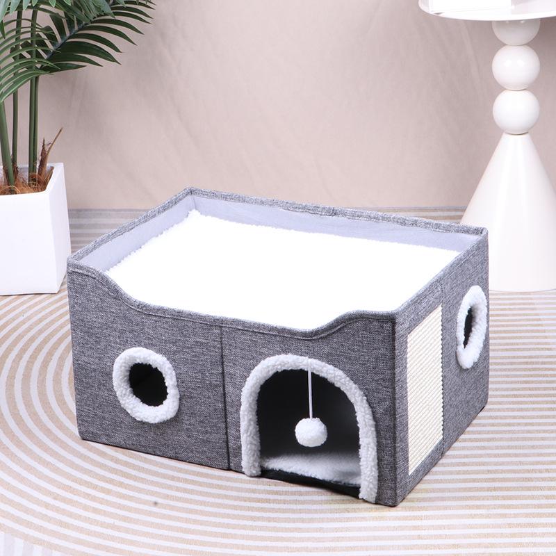 Double-Layer All-Season Enclosed Cat Bed - Warm Winter Sleeping House