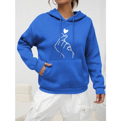 Sweat à capuche simple à imprimé cœur à la main pour femme, style hip-hop, streetwear, décontracté, mode, multicolore, avec poche