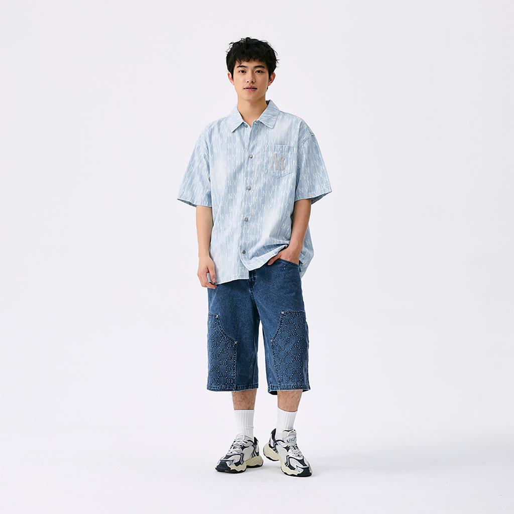 New MLB MONOGRAM Collection New York Yankees SS25 Shirt Unisex Light Blue 3ADRM0553-50BLL