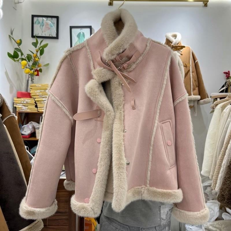 Womens Winter Warm Faux Fur Collar Stand Puffer Coat Thick Cotton Jacket Loose Fit Casual Parka
