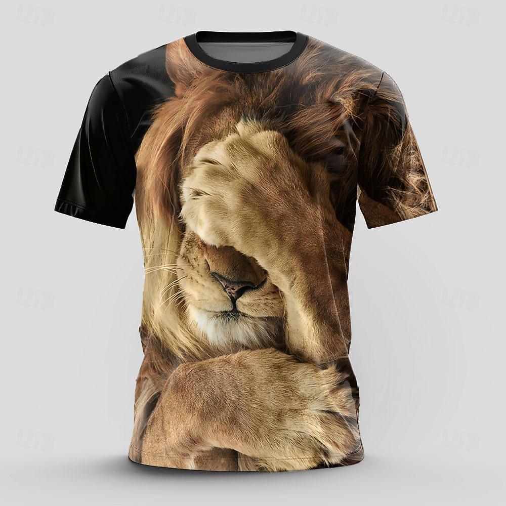 

Men s Lion Funny T Shirt Short Sleeve T shirt 3D Print Crew Neck Shirt Retro Vintage Casual Street Style Sports Outdoor Holiday XL
