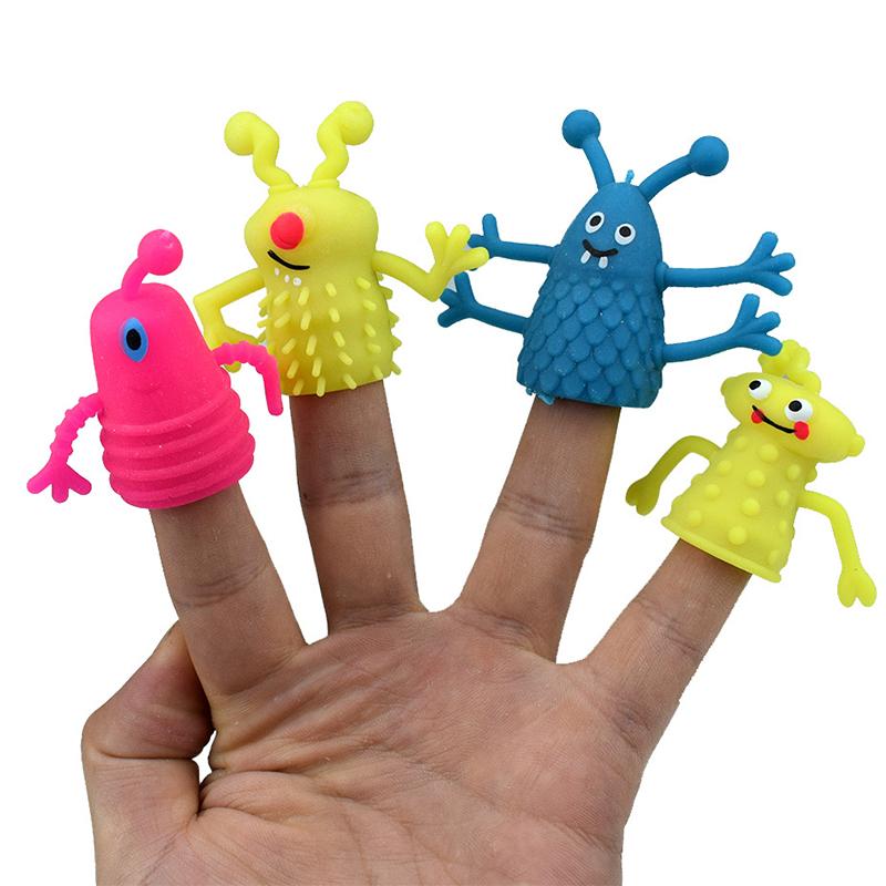 4 PCS Finger Puppets Soft Glue Cartoon Alien Figure Hand Theater Props Toys Educational Stuffer Gift For Kids