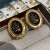 Enamel Color Medieval Earrings, Court Style 926 Grape String Oval Stud Earrings, Plated With Real Gold, Western Retro.