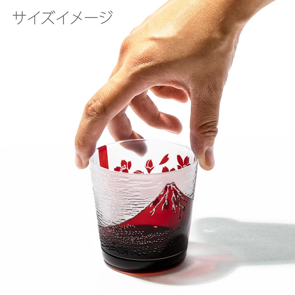 [Official Taiburo Studio] Edo Glass Red Mt. Fuji and Cherry Blossoms Free Cup (Red) TB022-204R Gift Boxed, Made in Japan