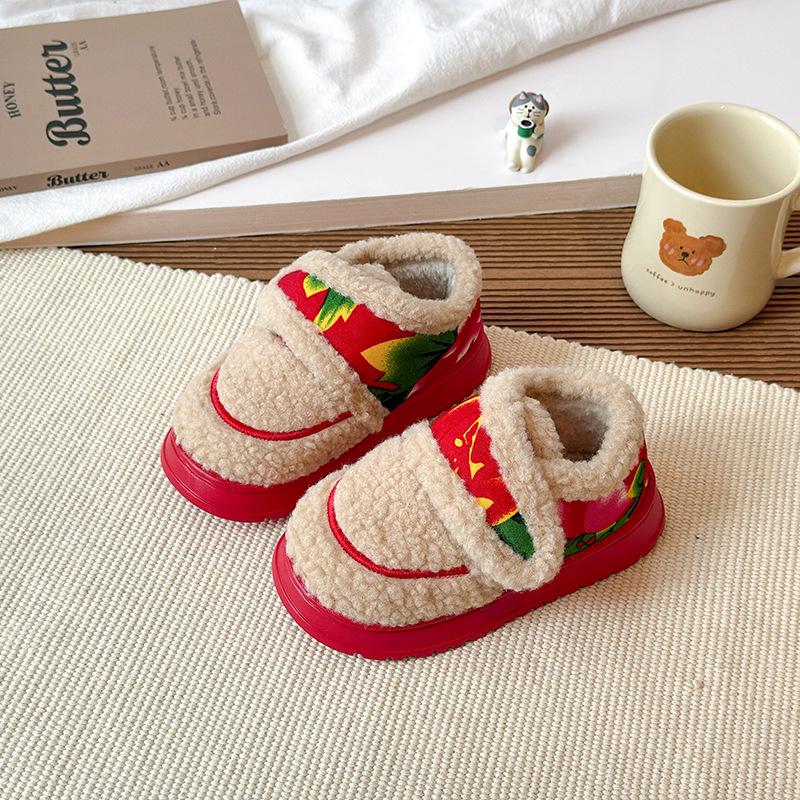 Girls Northeast Big Flower Cotton Shoes 2025 Winter New Non-slip Warm Plush Shoes Children's Versatile Snow Cotton