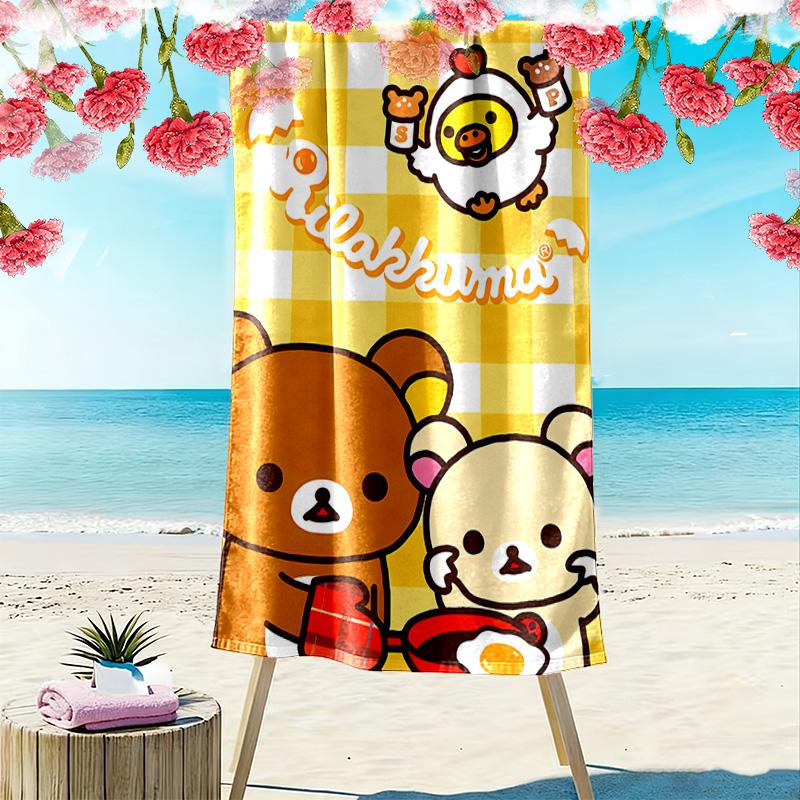Rilakkuma Print Beach Towel, Large Soft Quick Dry Towel for Beach Camping Swimming