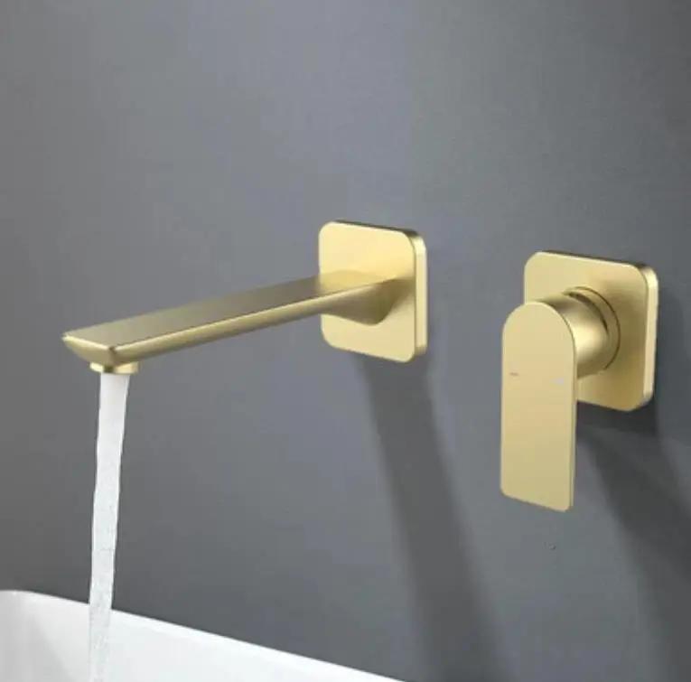 Bathroom wall mounted gunmetal faucet matt gray or brushed gold concealed mixer bathroom wall tap hot and cold wall mixer