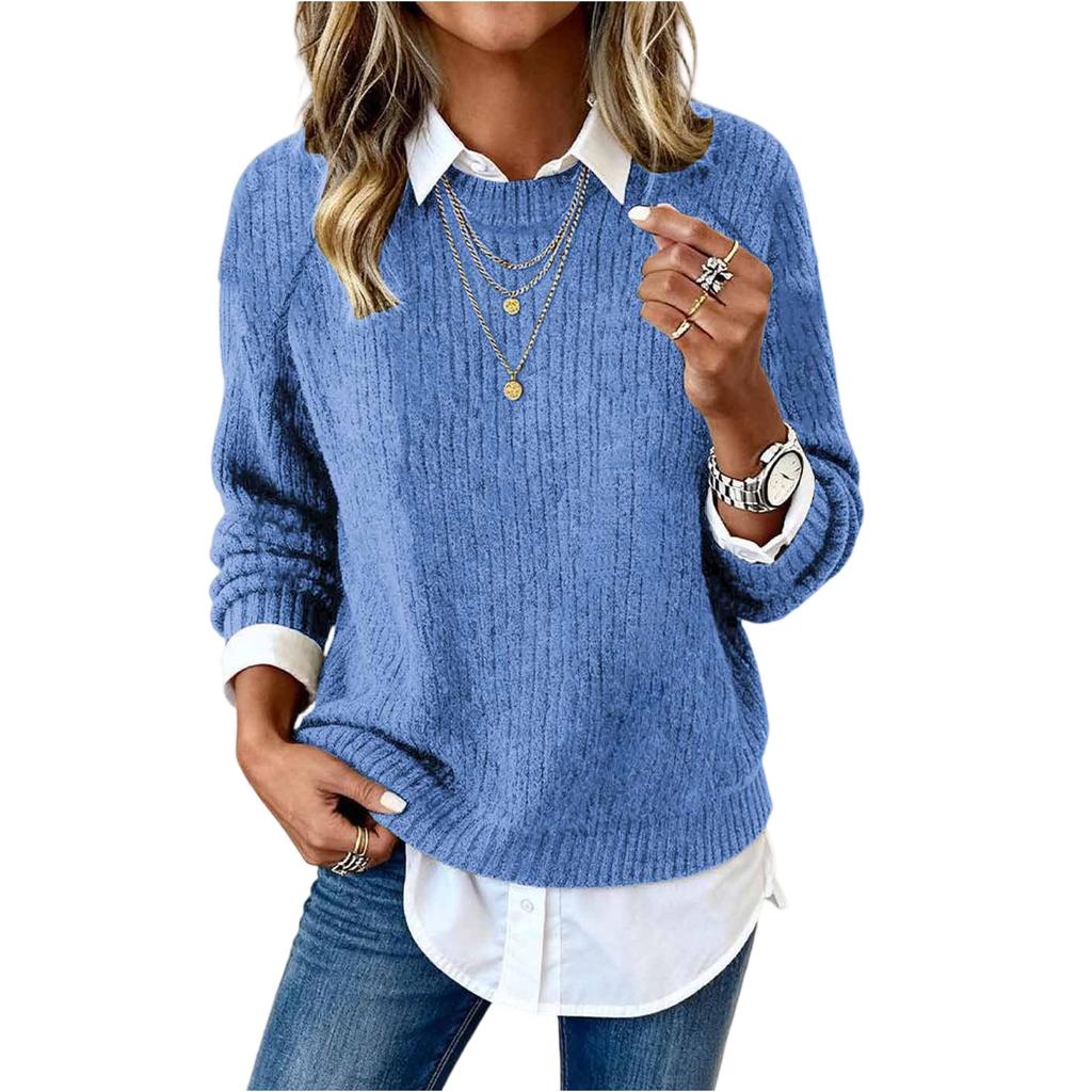 Fashionable Women's Long-sleeved Round Neck Casual Sweater