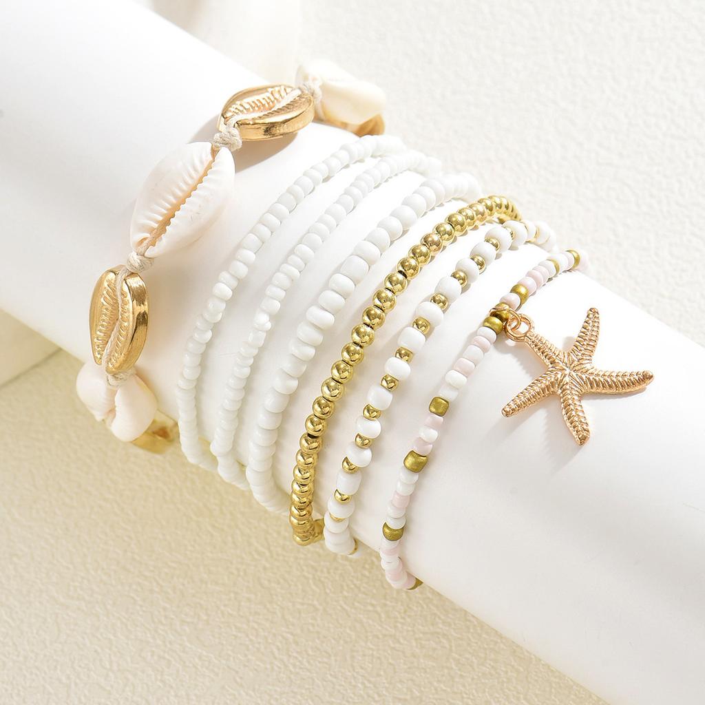 Bohemian rice bead bracelet European and American white shell accessories beach vacation wind stacked hand jewelry women