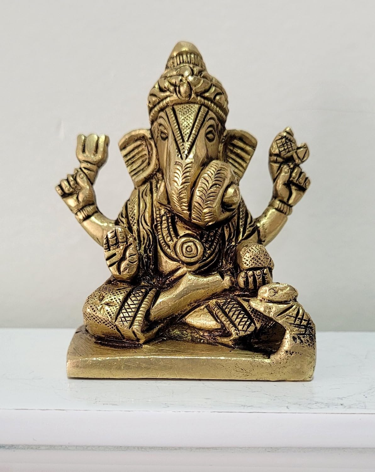 Pure Brass Ganesha Idol, Ganpati Idol For Home Decor, God Ganesh Statue -10 Cm
