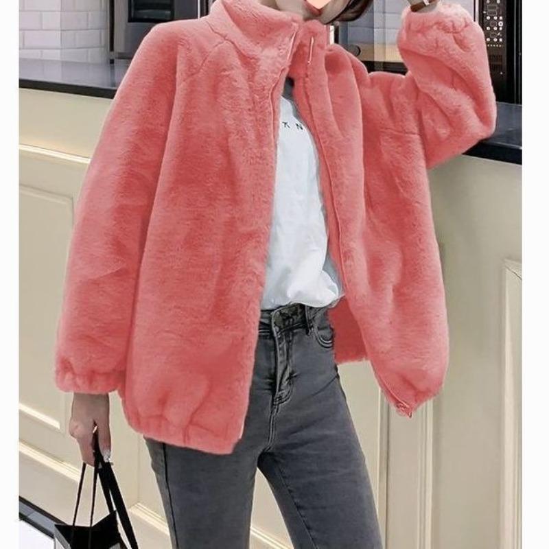 Thickened fleece jacket Coral fleece jacket Women's winter double-sided fleece stand-up collar thermal sweater Cardigan zipper fleece jacket
