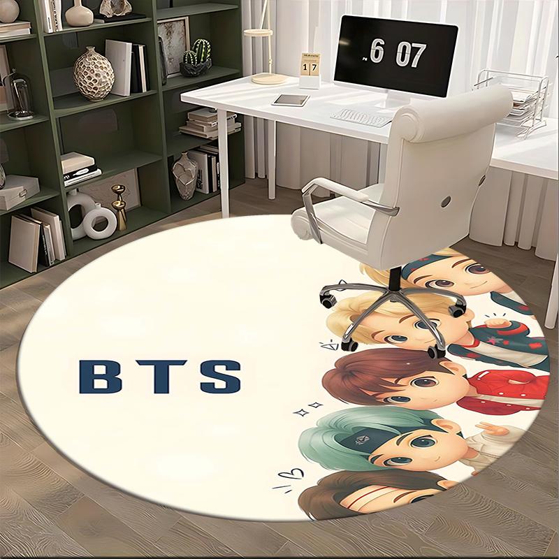BTS K-pop Goods Chair mat Round Rug-Office carpet, Machine Washable, Non-slip, Suitable for Living Rooms, Bedrooms