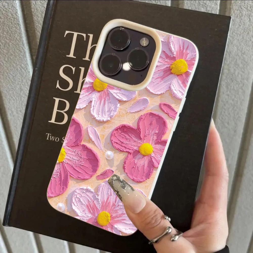 HOT Oil Painting Flowers Luxury Lichee Leather Pattern Phone Case For iPhone 17 16 15 14 13 12 11 Air Pro Max Plus X XR XSMax