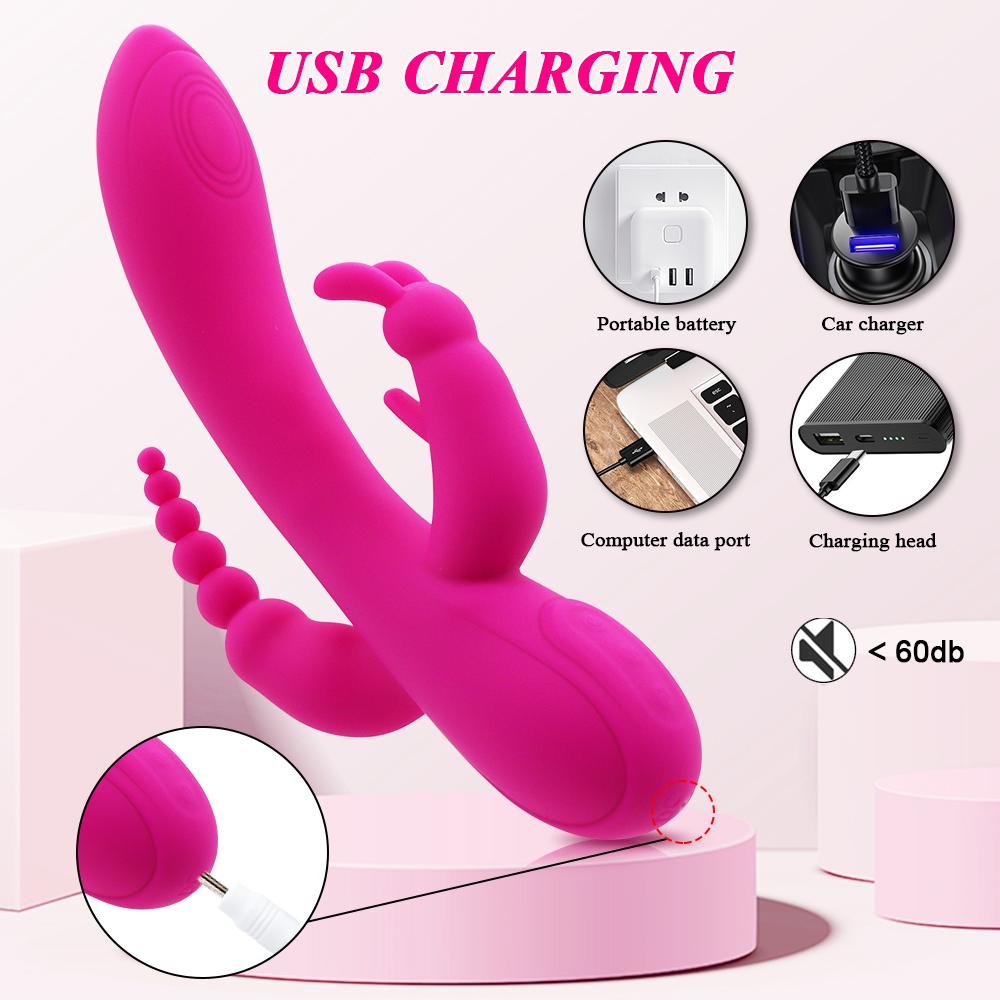 Adult Toy Dildo Rabbit Vibrator 3 In 1 Silicone G Spot Anal Clitoris Stimulator Vagina Masturbator Sex Toys For Women Products