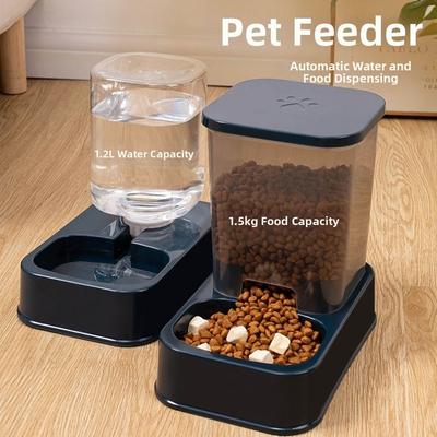 Large Capacity Cat Dog Water Dispenser Feeder Set Plastic Pet Integrated Food Bowl
