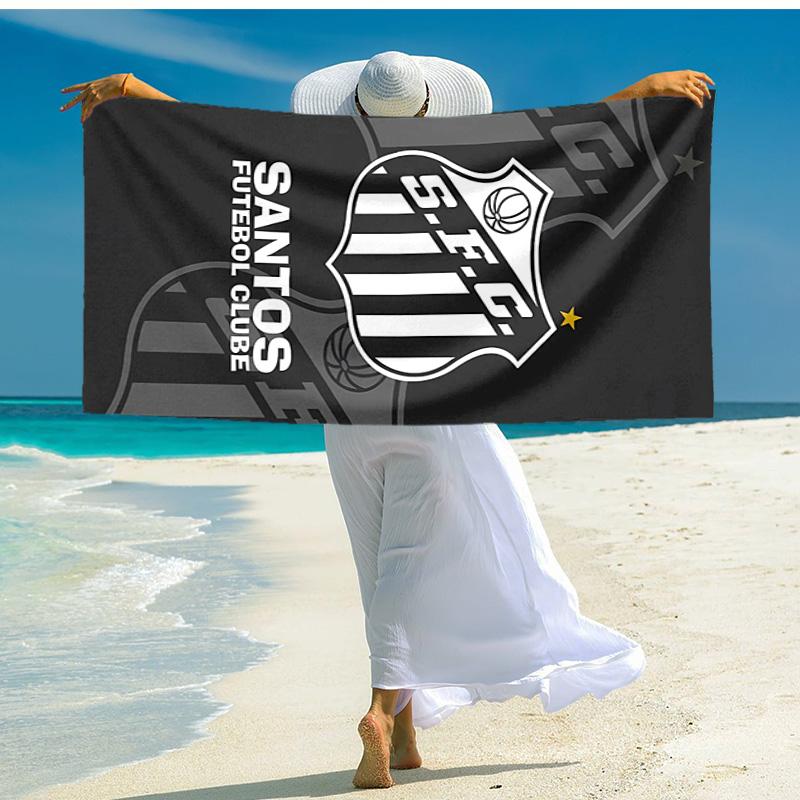 proof beach towel with Santos SFC logo pattern - soft,absorbent,quick-drying,machine washable - perfect for swimming,camping,bathing