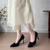 New Fashion Women's Shoes Sexy Black High Heels Sharp Pointed Suede Pumps Elegant Shallow Mouth Etiquette Shoes Mujer Zapatos