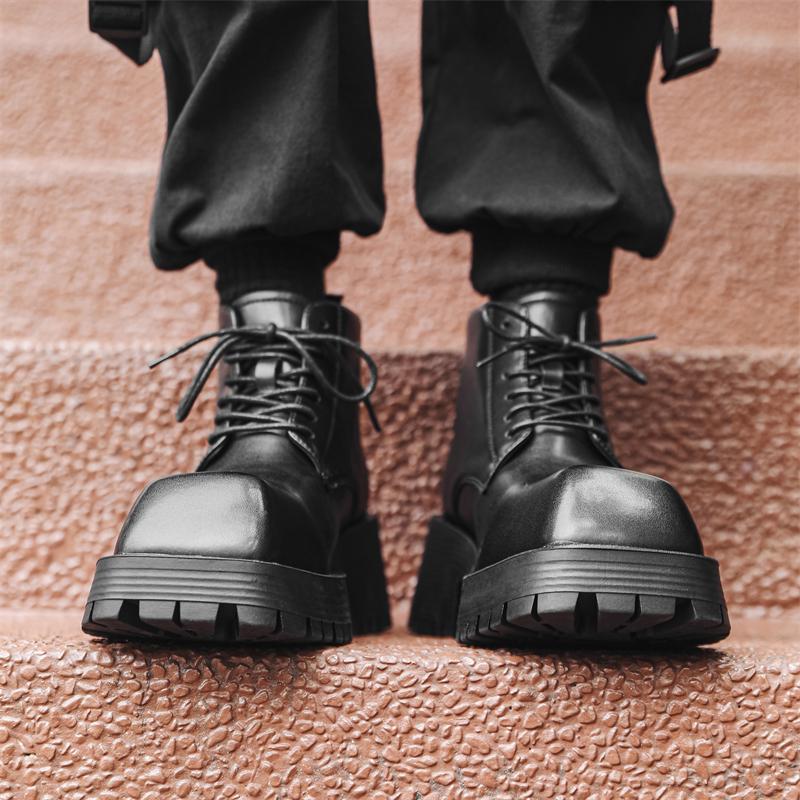 Fashion Casual Men's Boots Thick Bottom Height Increasing Versatile Style Leisure Outdoor Fashion Party Daily Youth Leather Shoes Hot