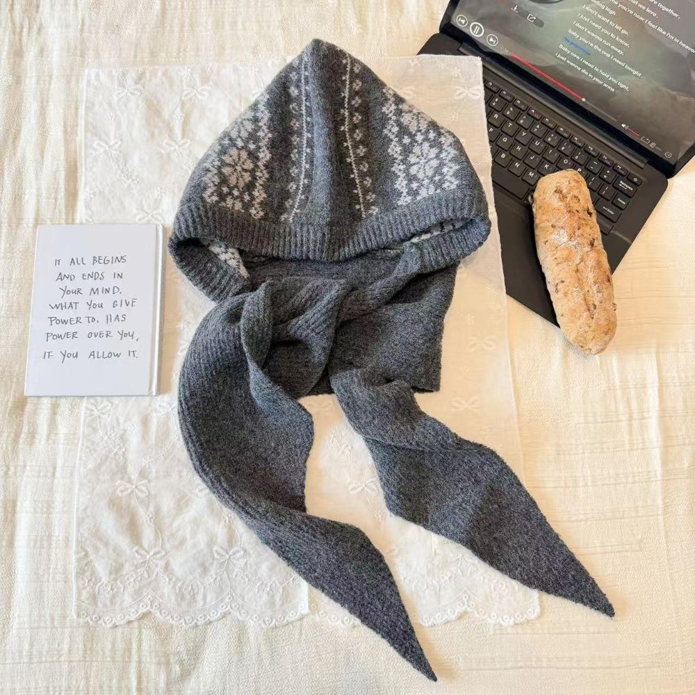 

Winter Thickened Integrated Scarf Hat Warm Knitted Cozy Knit Knitted Skullies Beanies Balaclava Headscarf Outdoor Activities серый