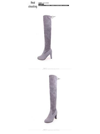 New European & American Over-the-Knee High Heel Boots – Thick Heels, Plus Sizes Available