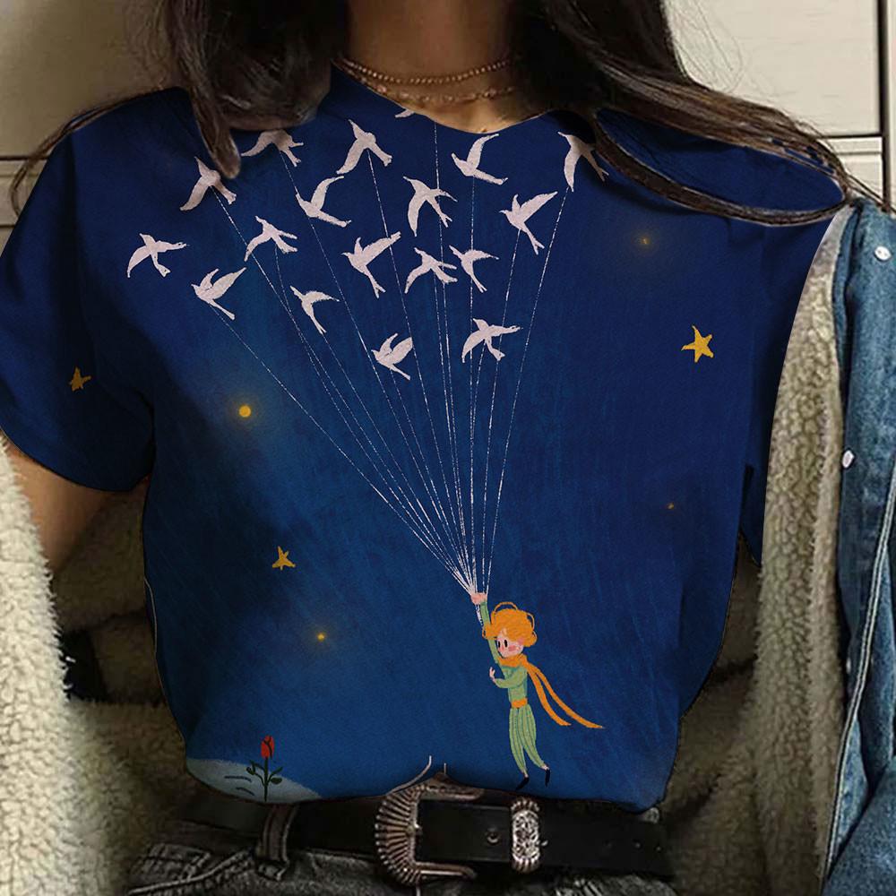 Cartoon Print Loose Simple Short Sleeve High Quality Comfortable Breathable Round Neck T-shirt 2024 Women's New Casual T-shirt