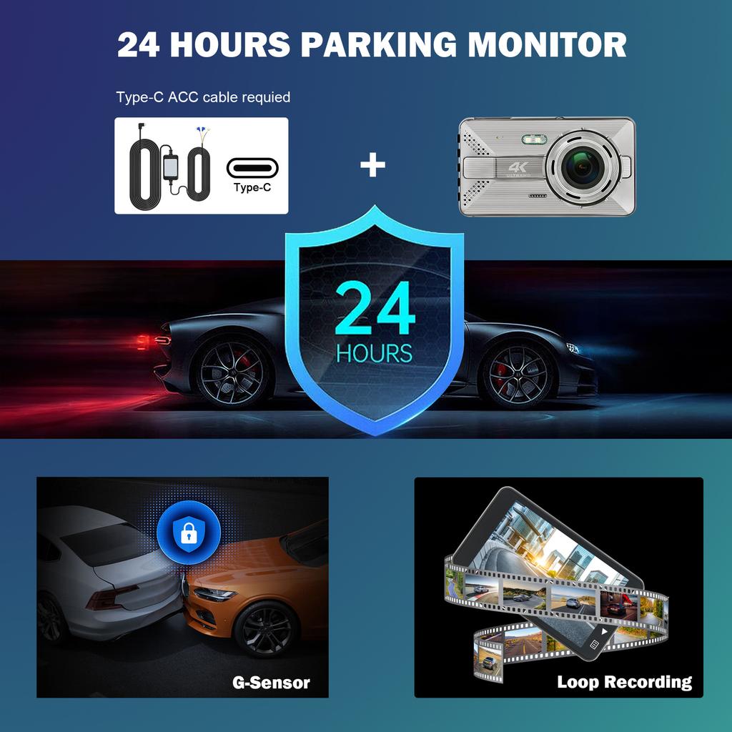 4K High-Definition-Fahrtenrekorder WIFI Drahtlose Mobiltelefonverbindung Auto Dual Lens 4-Zoll-Recorder