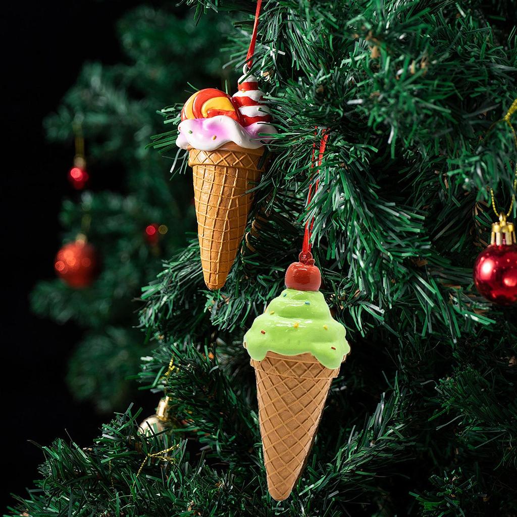 Ice Cream Cone Ornament Decorative Photo Prop Dessert Decor Collectible Ice Cream Pendant for Holiday, Christmas, Xmas , Party,