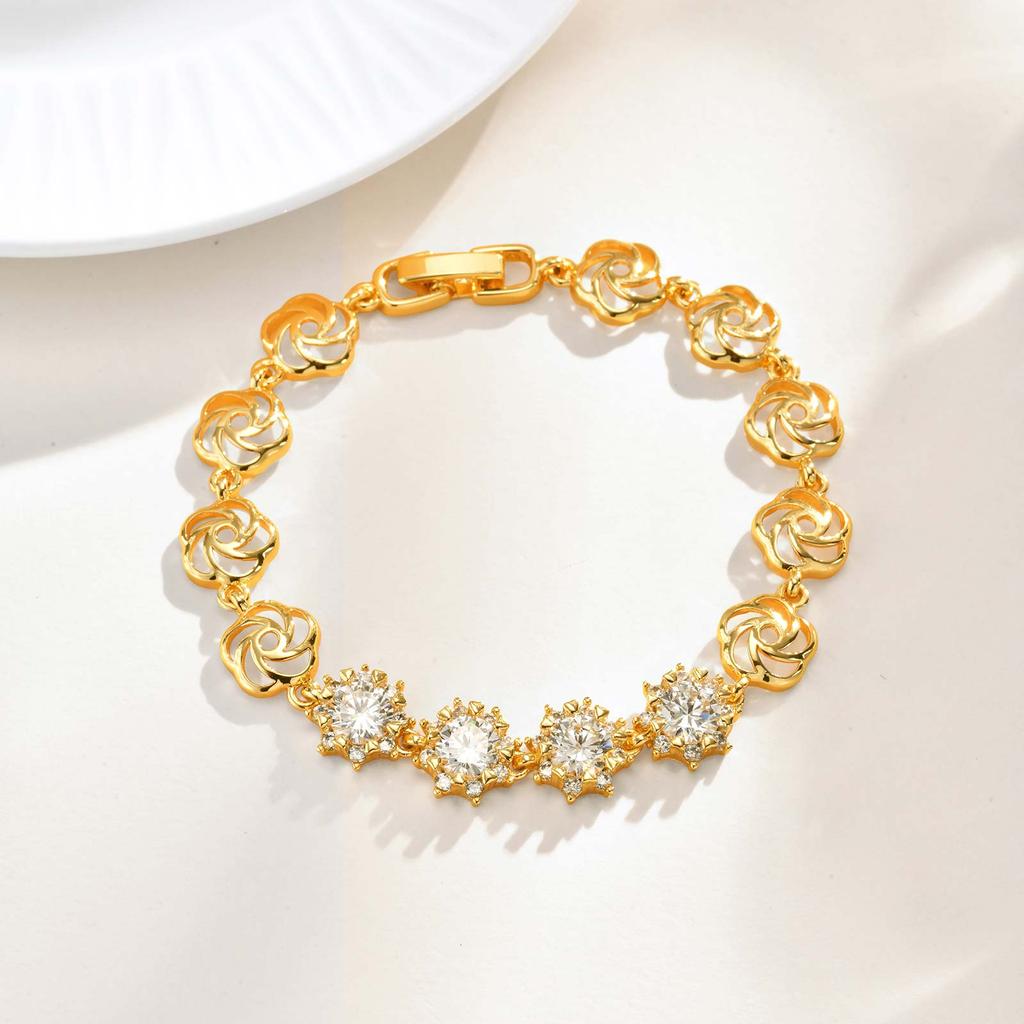 Luxurious Water Drop Zircon Colorful Zircon Flower Bracelet,Women's Eye Strap Hollow Heart Round Bracelets,Girl's Jewelry Gift