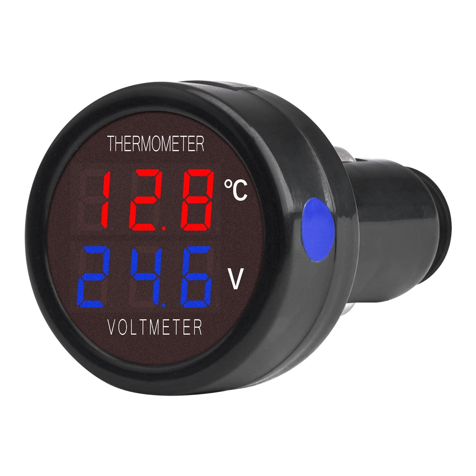 

DiyStudio Digital Voltmeter Thermometer LED 2in1 Automotive 12V/24V Car Battery Monitor [Red Blue]