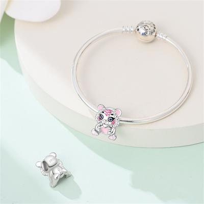Animal Series Cute Pink Tigercharms Beads Fit Diycopper Original Bracelet Women Jewlery Party Gift For Child
