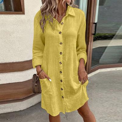 Toamnă, primăvară, rochie pentru femei, guler răsturnat, mâneci lungi, cu un singur piept, cămașă de culoare solidă, tip OL, rochie midi pentru navetă