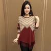 Maglione da donna a blocchi di colore con frange, pullover oversize, top in maglia, manica lunga, tunica casual larga, moda inverno autunno