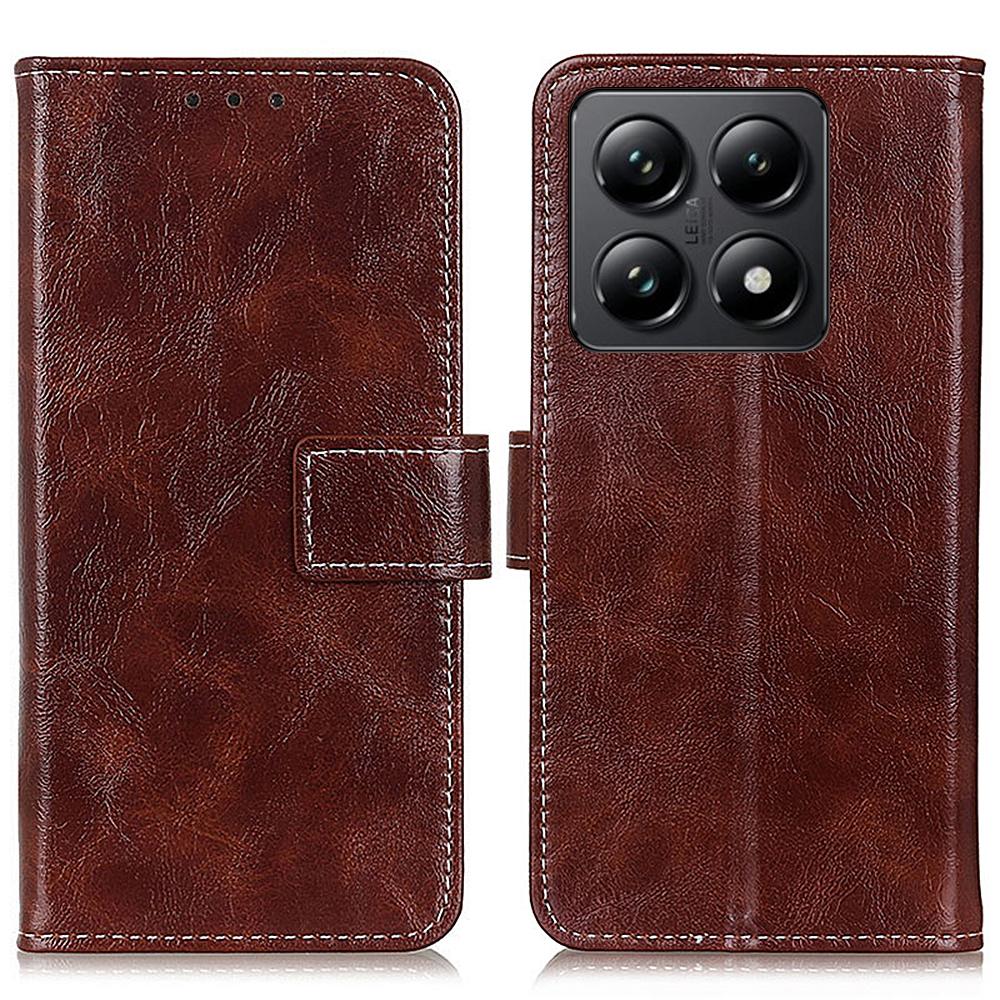 

For Xiaomi 14T Pro Case Crazy Horse Texture Leather Phone Wallet Cover Brown