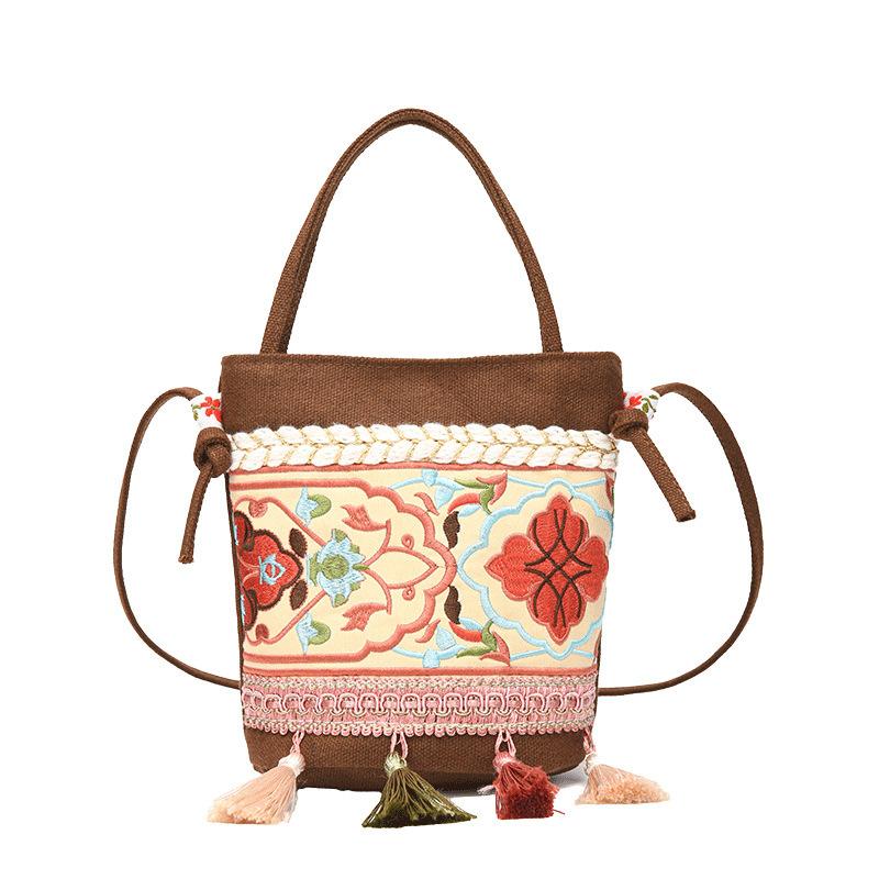 Retro Bucket Bag Ethnic Style Suzhou Embroidery Flower Fashionable Large-capacity Crossbody Single-shoulder Bag