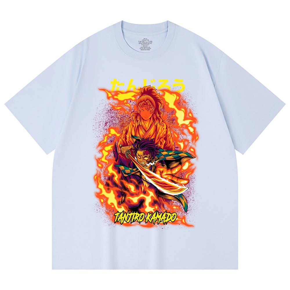 230 Gsm 100% Cotton Demon Slayer V107 Tanjiro Print Unisex Heavy Cotton T Shirt