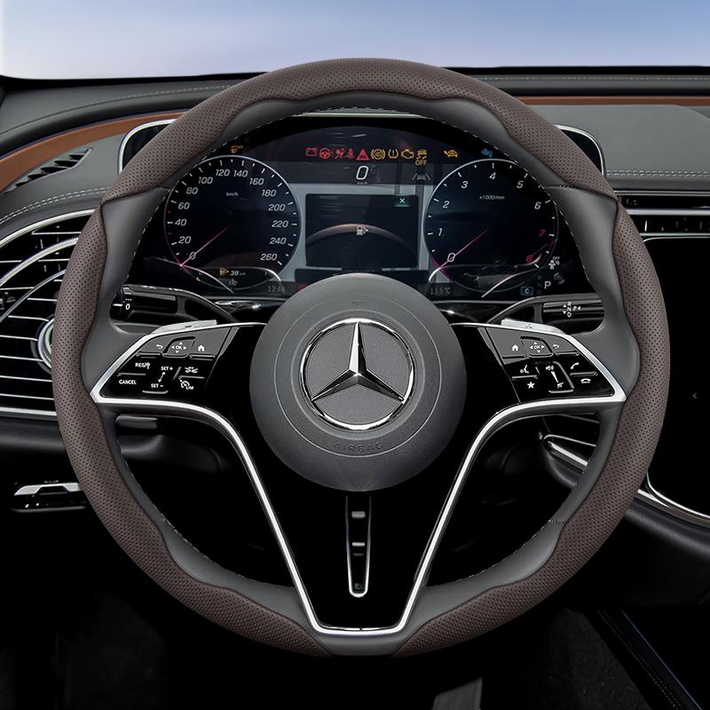 Suitable for Mercedes-Benz Breathable Holes Leather Steering Wheel Cover Segmented Quick Release Design Non-Slip and Durable E Class S C a Glc Suv